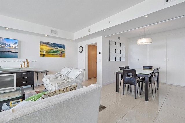 19400 Turnberry Way Unit 1131, Aventura, FL 33180 - living room featuring wine cooler, light tile patterned floors, recessed lighting, and baseboards