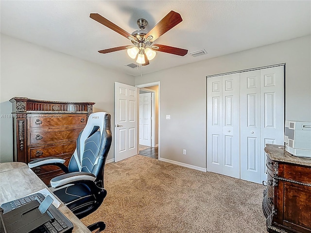 6142 NW Hopkins Ave, Port St Lucie, FL 34986 - office featuring carpet, a ceiling fan, and baseboards