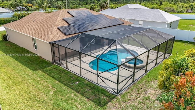 6142 NW Hopkins Ave, Port St Lucie, FL 34986 - outdoor pool with a patio, an in-ground hot tub, and glass enclosure