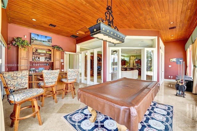 3308 Islewood Ave, Weston, FL 33332 - playroom with wood ceiling, billiards, bar, recessed lighting, and healthy amount of natural light