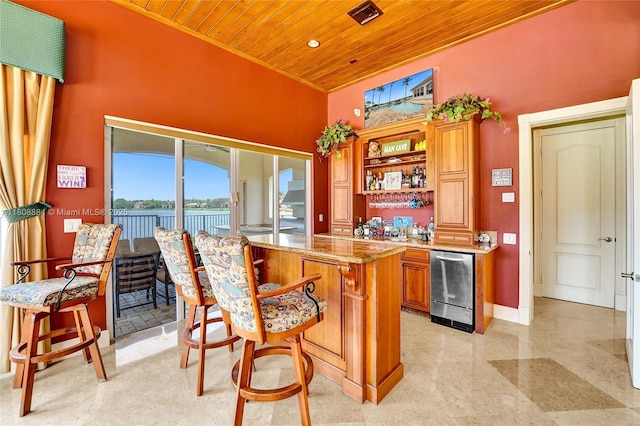 3308 Islewood Ave, Weston, FL 33332 - indoor wet bar with wooden ceiling, baseboards, and a high ceiling