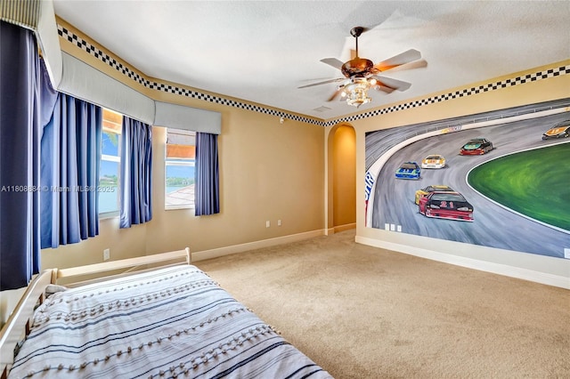 3308 Islewood Ave, Weston, FL 33332 - carpeted bedroom with baseboards, a ceiling fan, and a textured ceiling