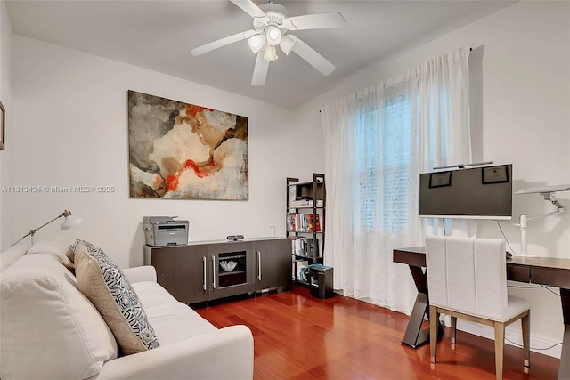 3943 Nighthawk Dr, Weston, FL 33331 - living area with wood finished floors and ceiling fan