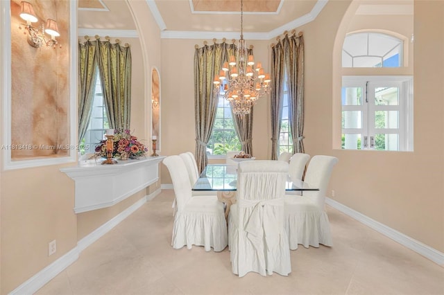 3250 W Stonebrook Cir, Davie, FL 33330 - dining space with a chandelier, plenty of natural light, crown molding, and baseboards