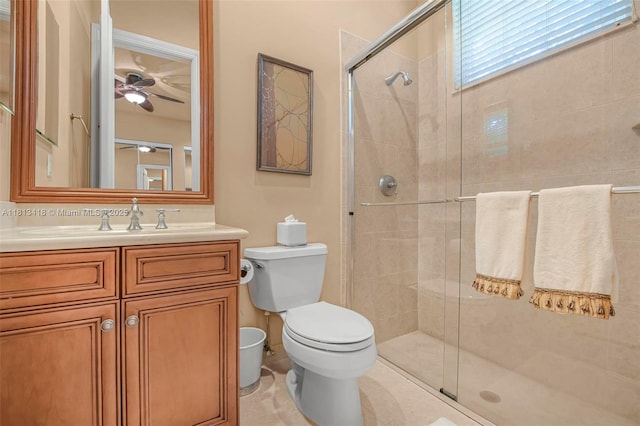 3250 W Stonebrook Cir, Davie, FL 33330 - full bath featuring toilet, ceiling fan, a shower stall, and vanity