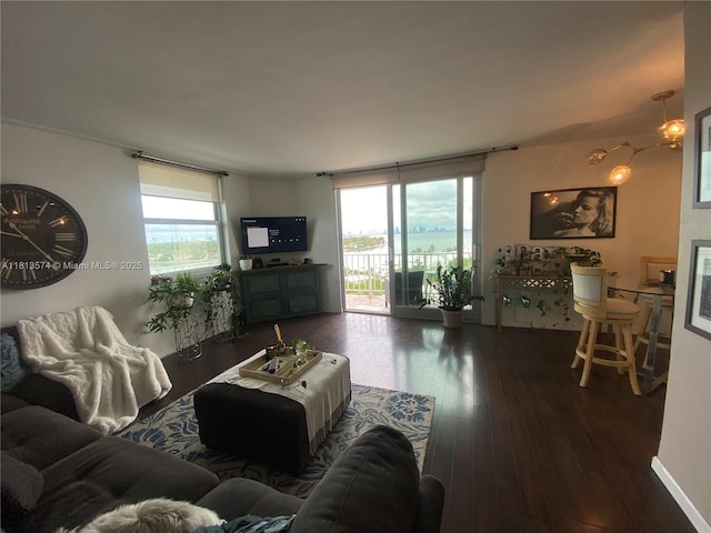 6900 Bay Dr Unit 10D, Miami Beach, FL 33141 - living area featuring dark wood-style floors and healthy amount of natural light