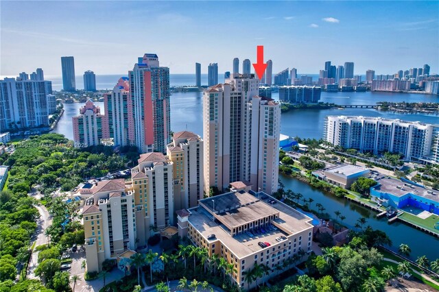 3330 NE 190th St Unit 416, Aventura, FL 33180 - drone / aerial view of city skyline and a large body of water