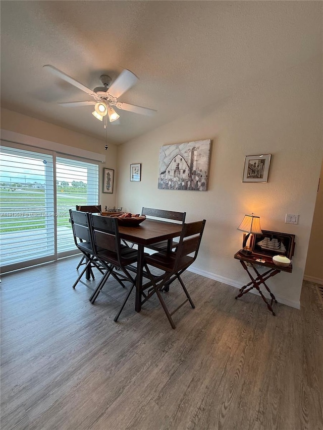 3031 Cherry Ln, La Belle, FL 33935 - dining space with wood finished floors, ceiling fan, baseboards, and a textured ceiling