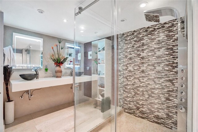 1000 Quayside Ter Unit 1101, Miami, FL 33138 - bathroom featuring a stall shower, recessed lighting, and vanity