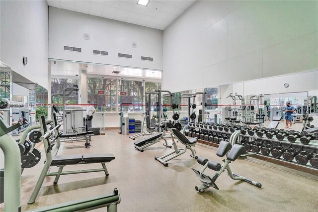 1000 Quayside Ter Unit 1101, Miami, FL 33138 - workout area featuring a towering ceiling, plenty of natural light, and a paneled ceiling