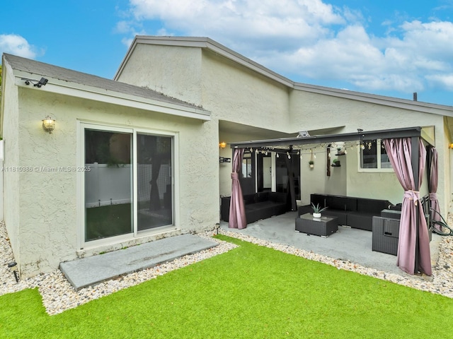2810 River Run Cir E, Miramar, FL 33025 - back of property featuring outdoor lounge area, stucco siding, a patio, and a yard