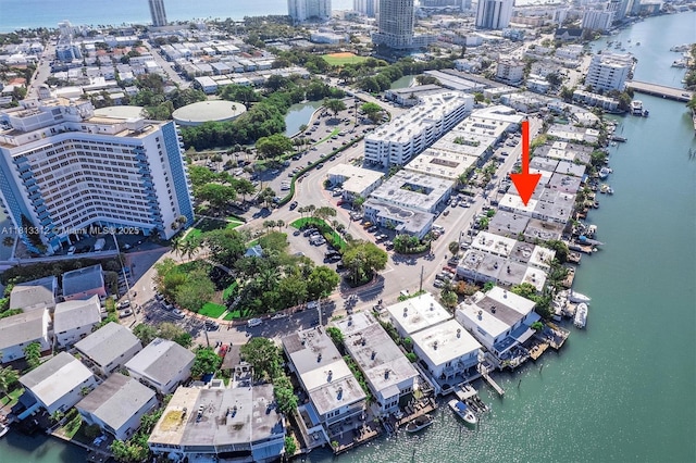 7342 Gary Ave, Miami Beach, FL 33141 - aerial view of property and surrounding area with nearby urban area and a large body of water