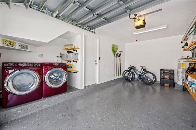 14100 Langley Pl, Davie, FL 33325 - garage featuring independent washer and dryer, a garage door opener, and water heater
