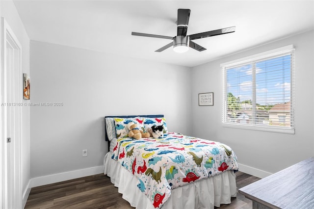 14100 Langley Pl, Davie, FL 33325 - bedroom featuring baseboards, wood finished floors, and a ceiling fan