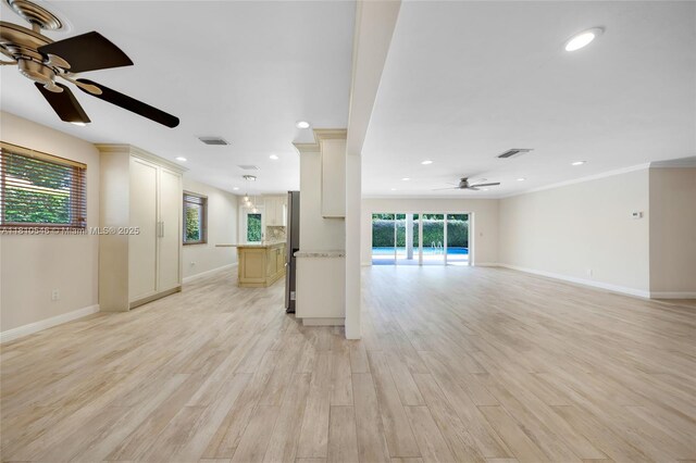 1237 Dove Ave, Miami Springs, FL 33166 - unfurnished room featuring ornamental molding, recessed lighting, ceiling fan, and light wood-type flooring