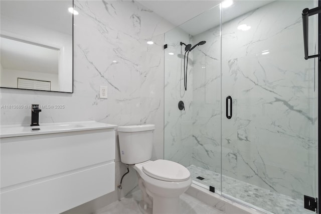2374 NW 56th St, Miami, FL 33142 - bathroom featuring vanity, a marble finish shower, toilet, and marble finish floors