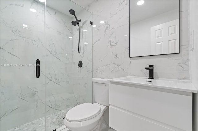 2374 NW 56th St, Miami, FL 33142 - full bathroom with toilet, a marble finish shower, vanity, and tile walls
