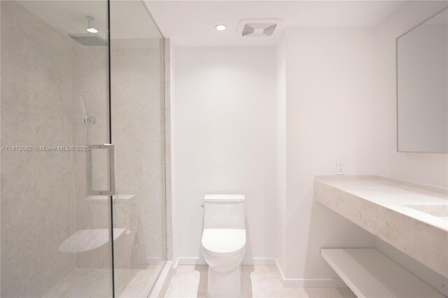 10250 Collins Ave Unit Ph1, Bal Harbour, FL 33154 - bathroom featuring toilet, a stall shower, vanity, recessed lighting, and baseboards