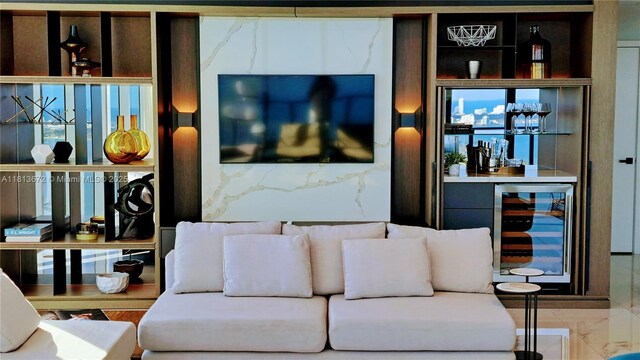 3131 NE 7th Ave Unit Ph4901, Miami, FL 33137 - living room featuring wine cooler and marble finish flooring