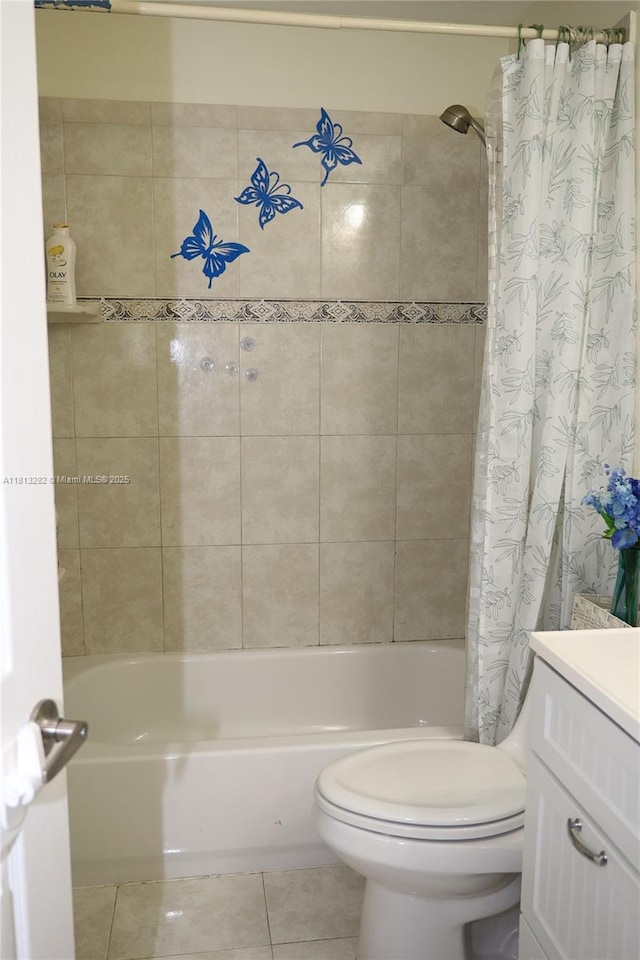 20816 NW 2nd St, Pembroke Pines, FL 33029 - bathroom with tile patterned floors, toilet, vanity, and shower / bath combo with shower curtain