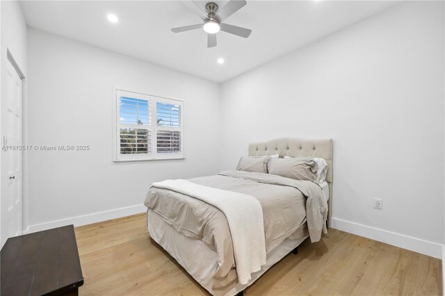 3229 Canal Dr, Pompano Beach, FL 33062 - bedroom featuring light wood finished floors, recessed lighting, and ceiling fan