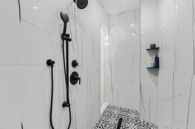 9291 SW 88th St, Miami, FL 33176 - bathroom featuring tile walls, walk in shower, and tile patterned floors