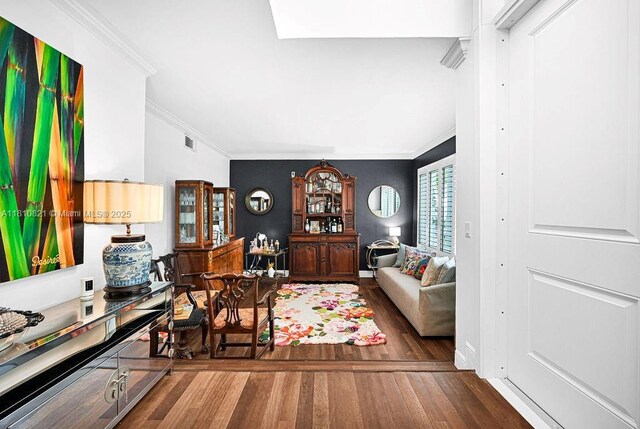 1450 Ortega Ave, Coral Gables, FL 33134 - office area with ornamental molding and wood finished floors