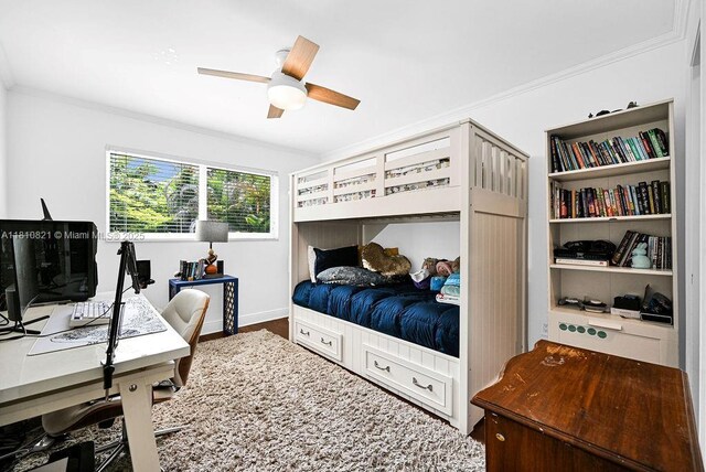 1450 Ortega Ave, Coral Gables, FL 33134 - bedroom featuring ornamental molding, a desk, and a ceiling fan