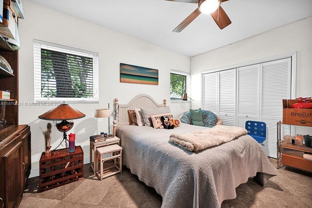 1450 Ortega Ave, Coral Gables, FL 33134 - bedroom featuring a closet and a ceiling fan