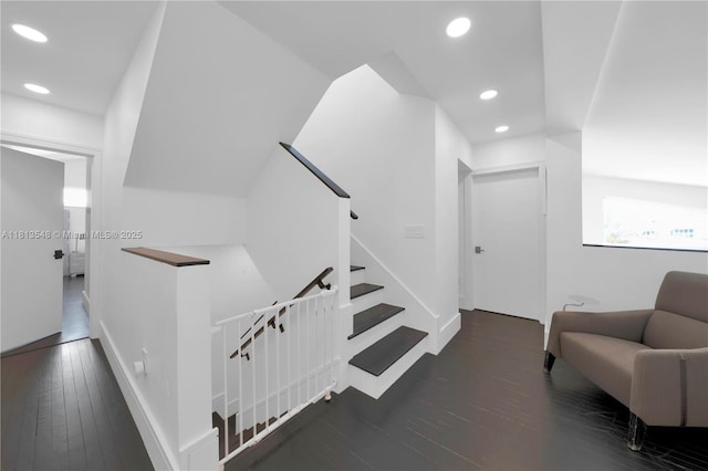 6320 Dolphin Dr, Coral Gables, FL 33158 - stairway with recessed lighting and hardwood / wood-style flooring