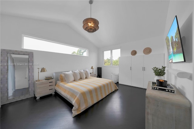 6320 Dolphin Dr, Coral Gables, FL 33158 - bedroom featuring vaulted ceiling and dark wood-style floors