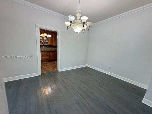 1525 SW 18th St, Miami, FL 33145 - unfurnished room featuring a chandelier, dark wood-type flooring, and crown molding