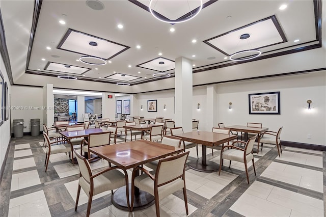 3 Grove Isle Dr Unit C1610, Miami, FL 33133 - dining room featuring inlaid floor details, baseboards, recessed lighting, and light tile patterned floors