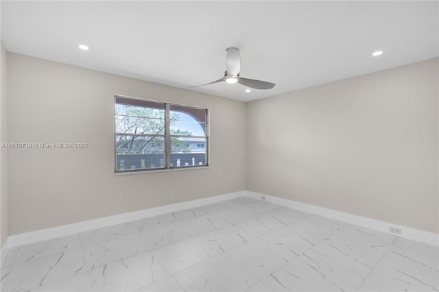 2006 Granada Unit J4, Coconut Creek, FL 33066 - empty room featuring baseboards, ceiling fan, marble finish flooring, and recessed lighting