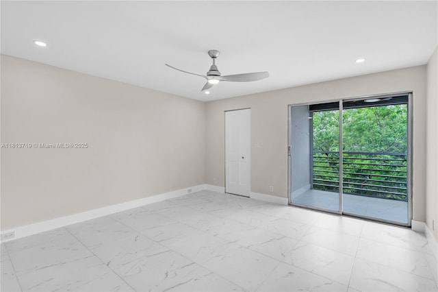 2006 Granada Unit J4, Coconut Creek, FL 33066 - empty room featuring baseboards, light marble finish floors, recessed lighting, and ceiling fan