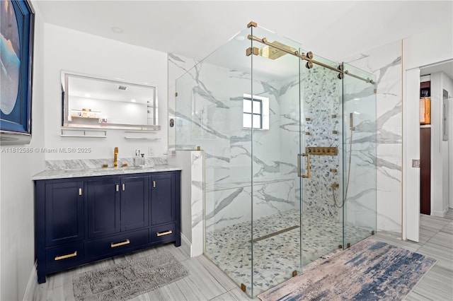 3030 SW 117th Ave, Davie, FL 33330 - bathroom with vanity, a marble finish shower, and baseboards