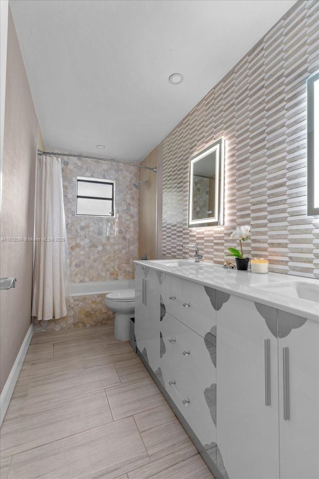 3030 SW 117th Ave, Davie, FL 33330 - bathroom with toilet, double vanity, and shower / bath combo with shower curtain