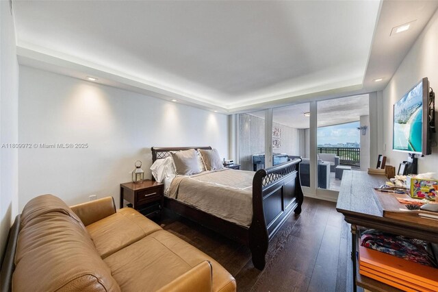 2901 S Bayshore Dr Unit 17G/H, Miami, FL 33133 - bedroom featuring dark wood-style floors, access to exterior, and recessed lighting