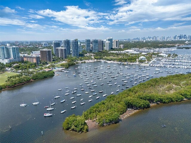2901 S Bayshore Dr Unit 17G/H, Miami, FL 33133 - drone / aerial view of city skyline, a nearby body of water, and numerous boat docks