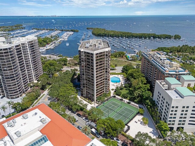 2901 S Bayshore Dr Unit 17G/H, Miami, FL 33133 - aerial view of a nearby body of water, a marina, and a pool