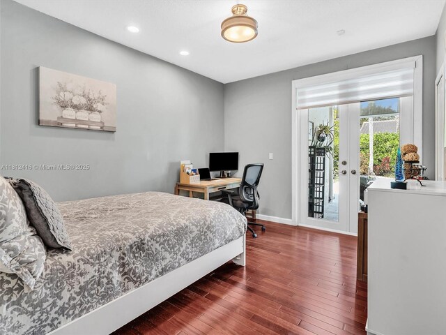 7448 SW 120th Ct, Miami, FL 33183 - bedroom featuring access to outside, wood finished floors, recessed lighting, baseboards, and french doors