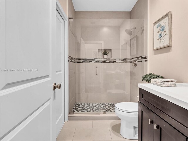 7448 SW 120th Ct, Miami, FL 33183 - full bath featuring toilet, a shower stall, tile patterned floors, and vanity