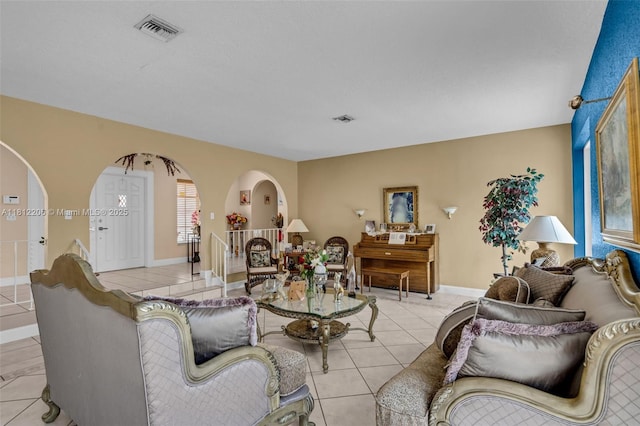 17550 SW 59th Ct, Southwest Ranches, FL 33331 - living room featuring light tile patterned floors and arched walkways