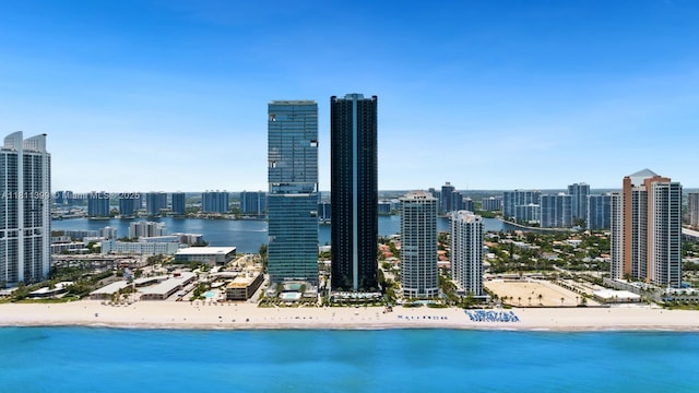 18555 Collins Ave Unit 4603, Sunny Isles Beach, FL 33160 - skyline view featuring waterfront with a beach