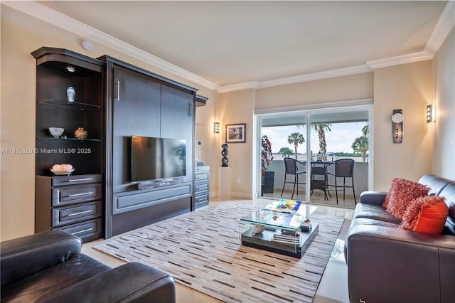 300 Bayview Dr Unit 102, Sunny Isles Beach, FL 33160 - living room featuring crown molding and baseboards