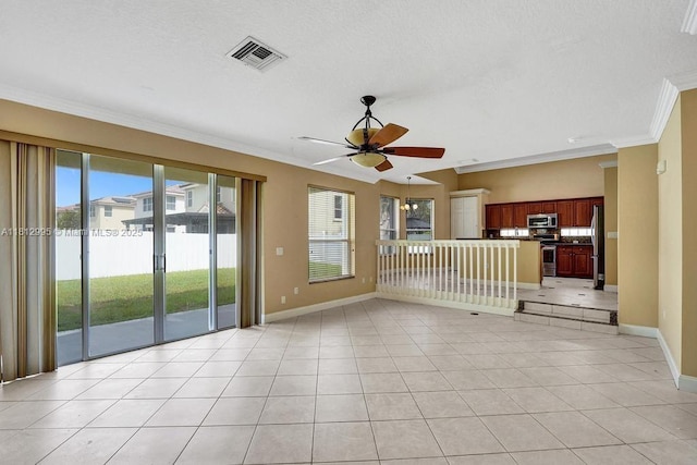2434 SW 157th Ave, Miramar, FL 33027 - unfurnished living room with ornamental molding, ceiling fan, baseboards, and light tile patterned floors