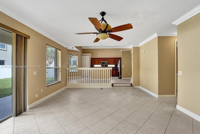 2434 SW 157th Ave, Miramar, FL 33027 - unfurnished living room featuring light tile patterned floors, ornamental molding, ceiling fan, and baseboards