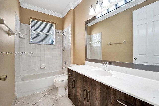 2434 SW 157th Ave, Miramar, FL 33027 - full bath featuring vanity, toilet, shower / tub combination, ornamental molding, and tile patterned floors