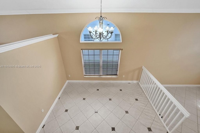 2434 SW 157th Ave, Miramar, FL 33027 - unfurnished room featuring a chandelier, light tile patterned flooring, baseboards, and ornamental molding