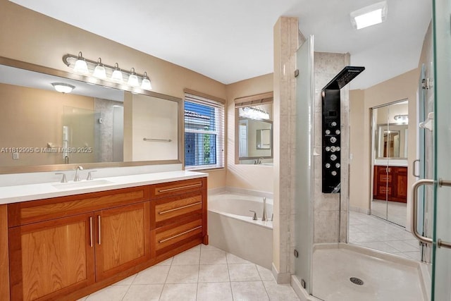 2434 SW 157th Ave, Miramar, FL 33027 - bathroom with a stall shower, tile patterned floors, vanity, and a garden tub